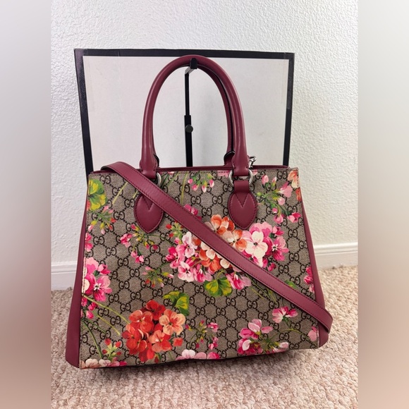 Gucci Soft GG Supreme Monogram Blooms Top Handle Bag Beige Multicolor Dry Rose - Picture 1 of 13
